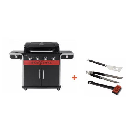 Pack + Barbecue Hybride Gaz & Charbon Gas2Coal 440 2.0 4 Brûleurs + Set D'accessoires 3 Pack + Barbecue Hybride Gaz & Charbon Gas2Coal 440 2.0 4 Brûleurs + Set D'accessoires